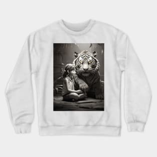 Black and white tiger with girl Crewneck Sweatshirt